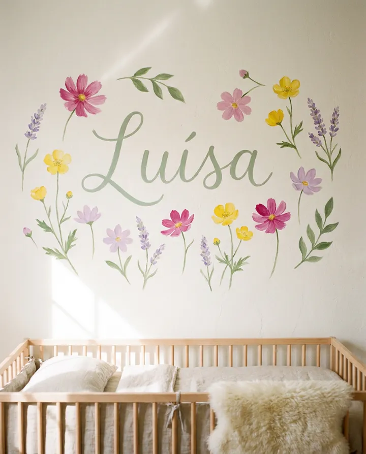 Mural floral com o nome Luísa